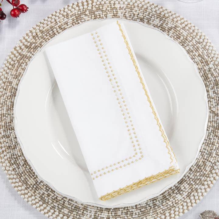 Gold Embroidered Border18" Cotton Cloth Napkin for wholesale by Fennco Styles
