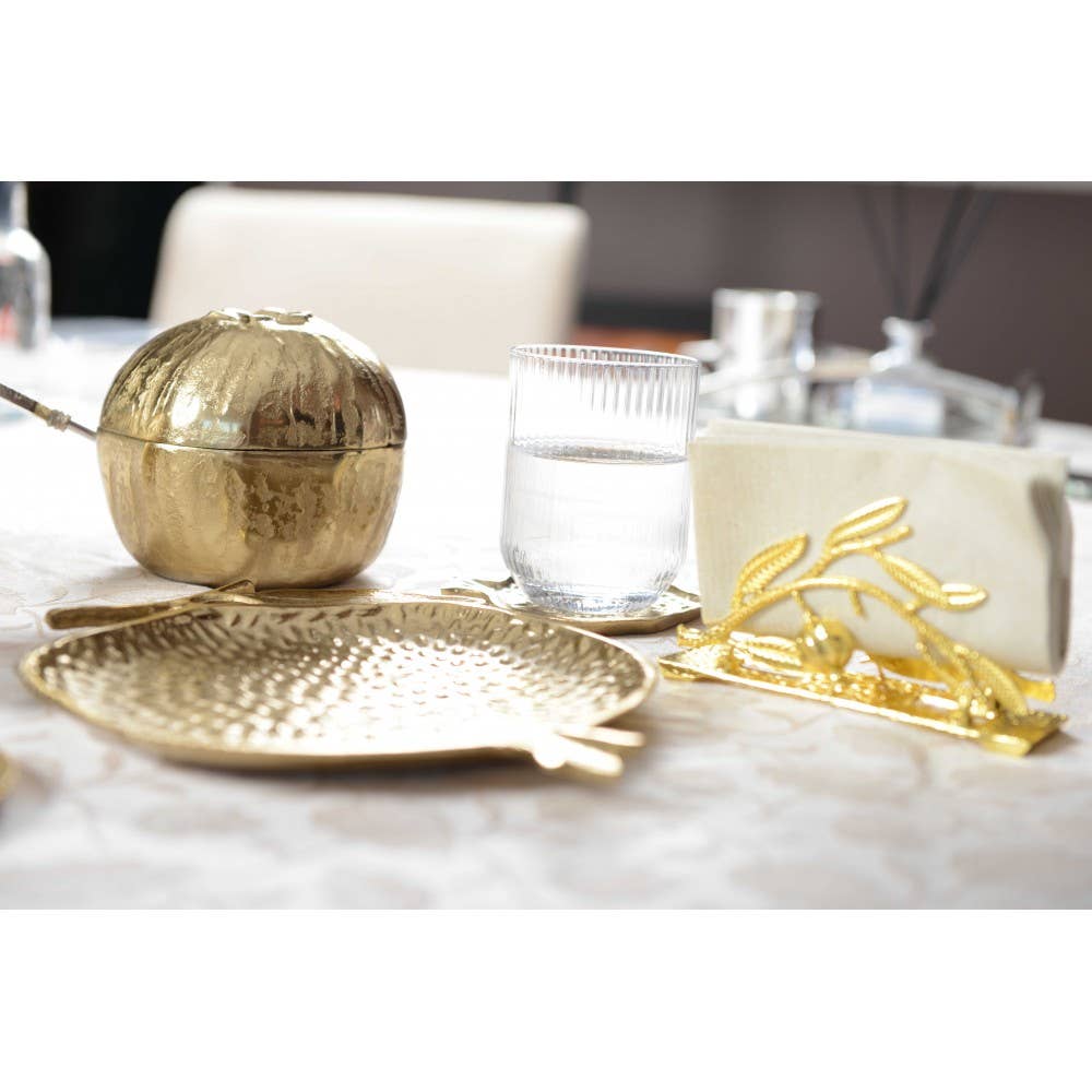 AULICA – wholesale Pappershandukshållare – Guldig servetthållare med granatäpple1