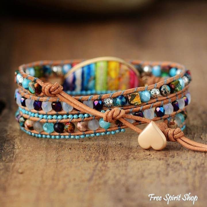 Free Spirit Shop - Wholesale Beaded Bracelet - Mixed Stones & Rainbow Chakra Wrap Bracelet