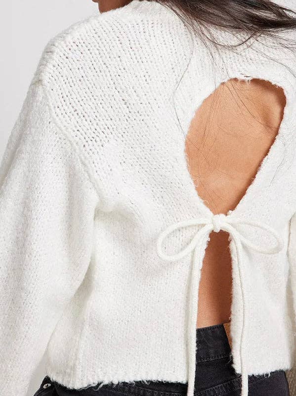 Demure Plain Cutout tied back Cozy Knit Top for wholesale by Rosa Clothing