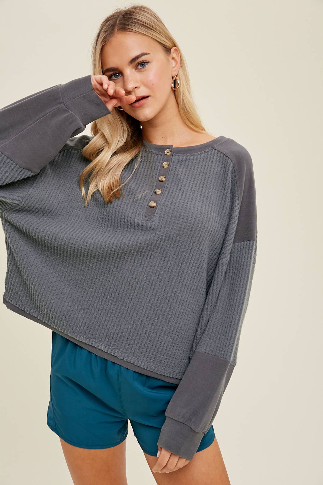 Wishlist Apparel - Wholesale Sweatshirt - Women's - THERMAL CONTRAST PULLOVER / WL23-76800