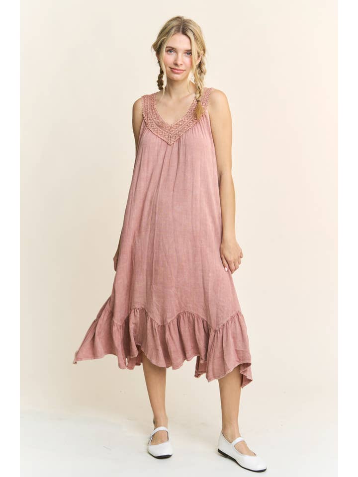 J.Her - Wholesale Dress - Women's - MineralWash Floral detailed Vneck Cami Dress HD5704.
