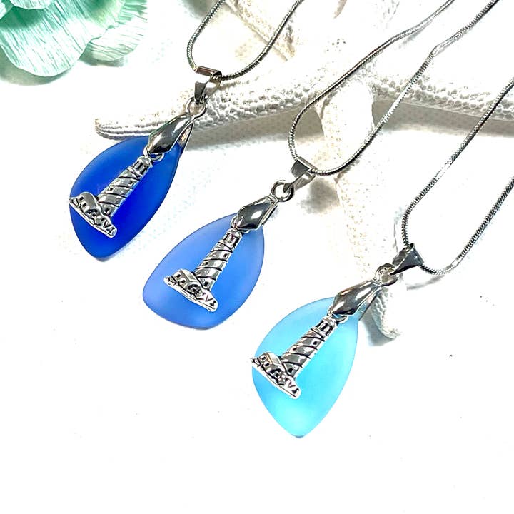 Sea Glass Lighthouse Pendant Necklaces Assortment for wholesale by Devi Creations