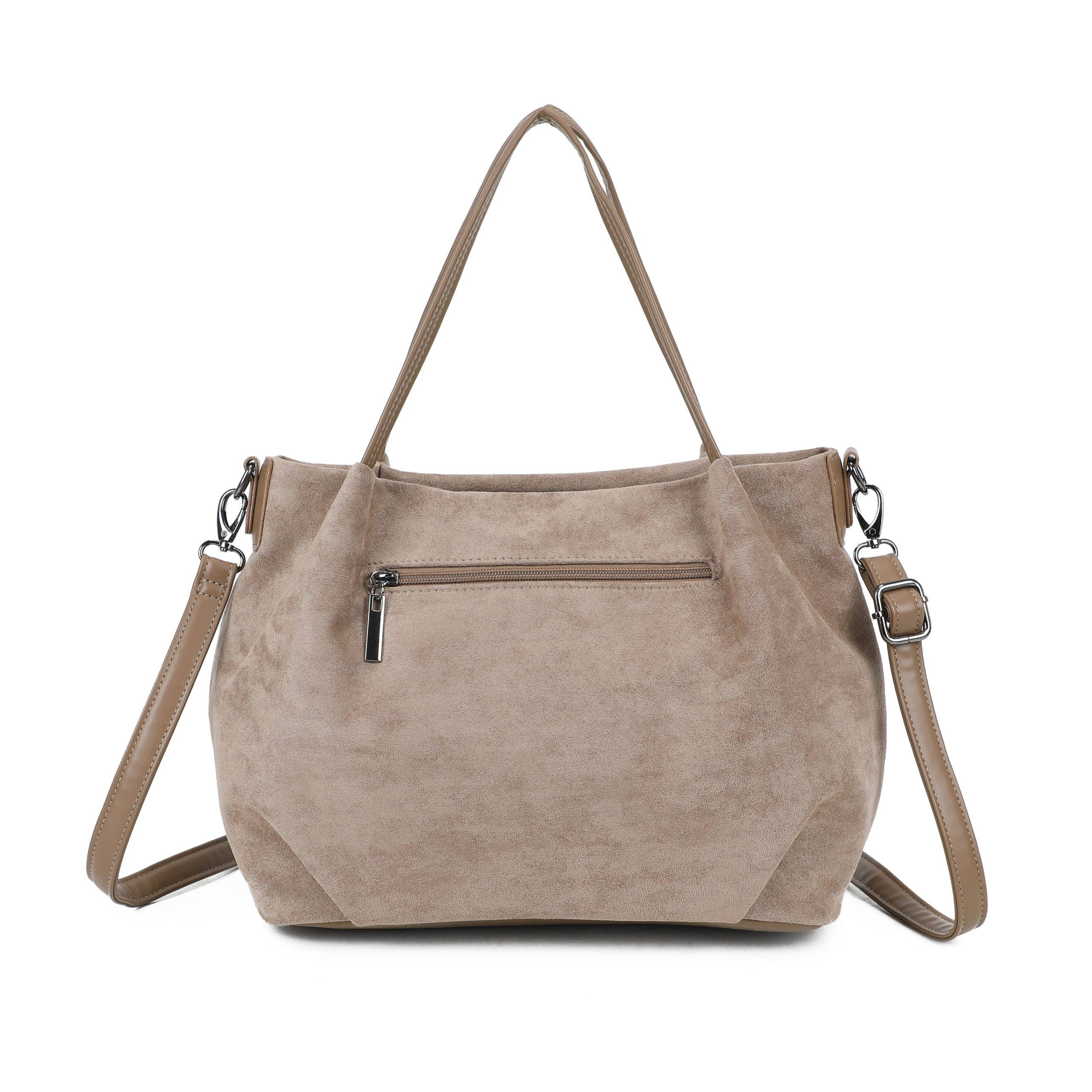 Ellas Trading – wholesale Shoulder bag – women's – Faux Suede Shoulder Tote Bag Detachable Crossbody Strap9