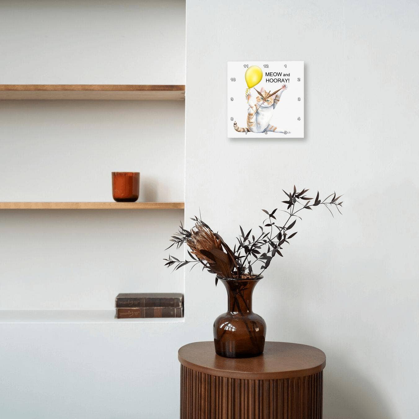 3dRose - Wholesale Wall Clock - 3dRose, Cute Meow and Hooray Kitty Cat in a Yoga Position with Yellow Balloon, Wall Clock7