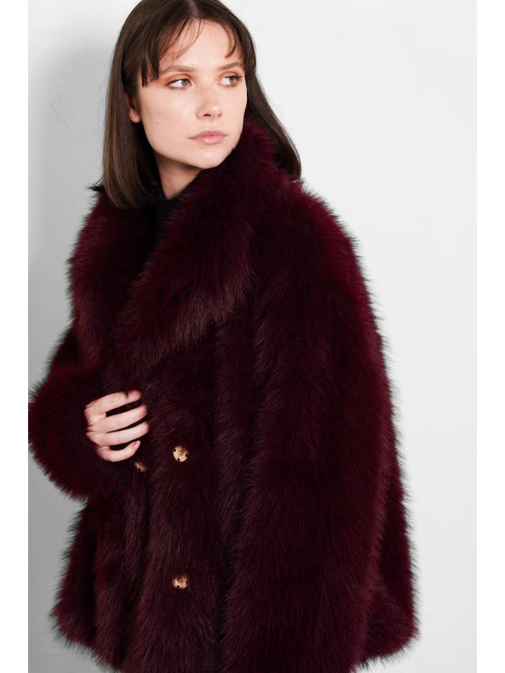 Sarta - Wholesale Fur/Faux Fur Coat - Women's - Monroe Shawl Collar Jacket- Berry, Faux Fur1