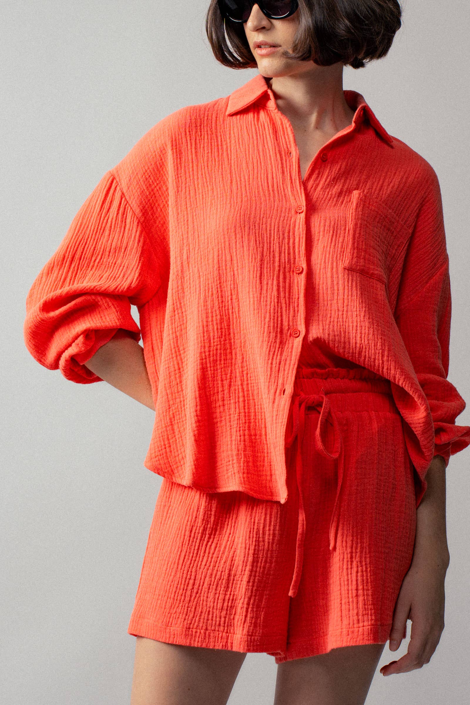 Urban Daizy - Wholesale Lounge Set - Women's - Crinkle Cotton Gauze Resort Button-Up Set1