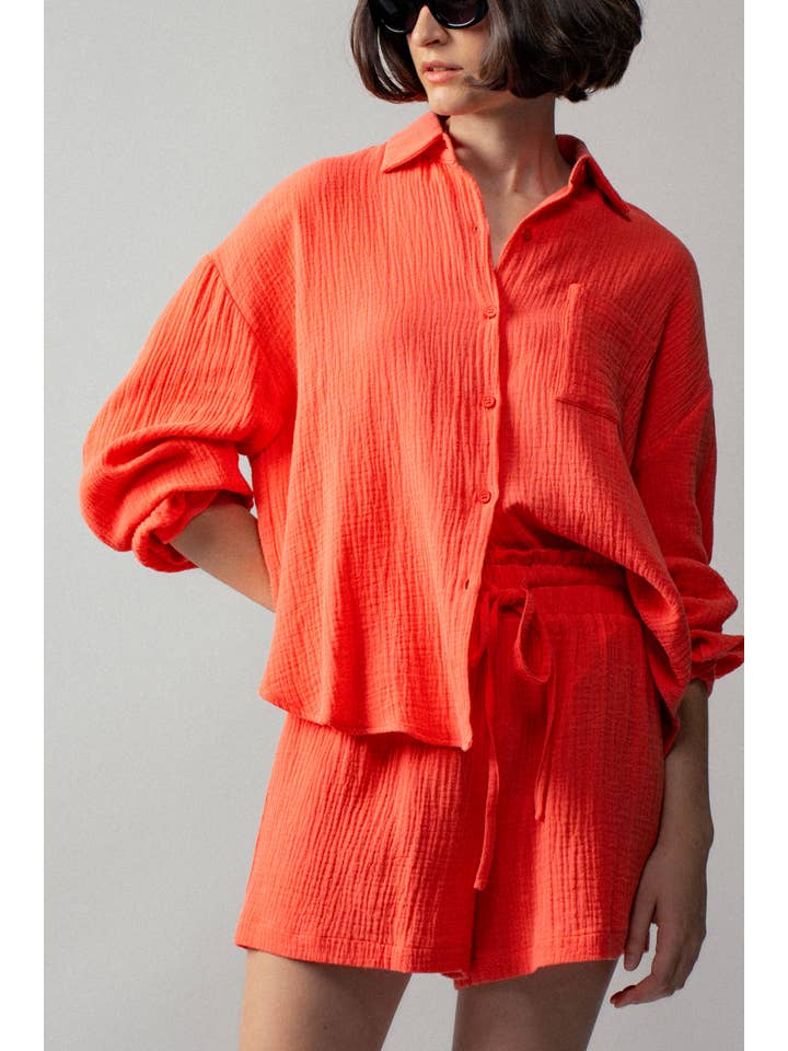 Urban Daizy - Wholesale Lounge Set - Women's - Crinkle Cotton Gauze Resort Button-Up Set1