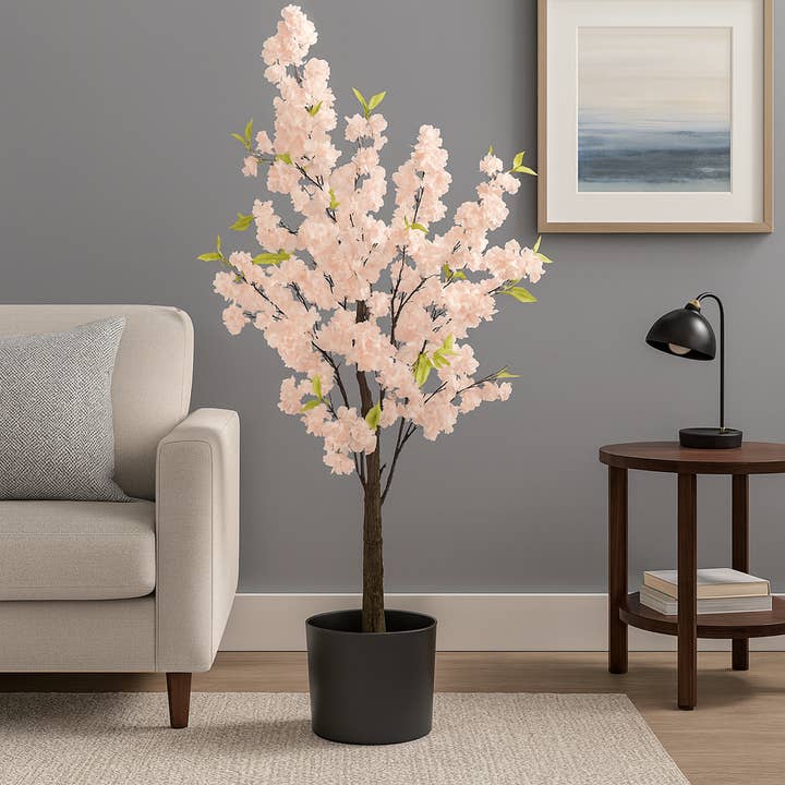 Sona Casa - Wholesale Artificial Plant - Large Nearly Natural Fake Light Peach Sichuan Cherry Blossom, 5 ft Lifelike Tall Artificial Tree, Indoor Decor for Living Room, Office, Patio1