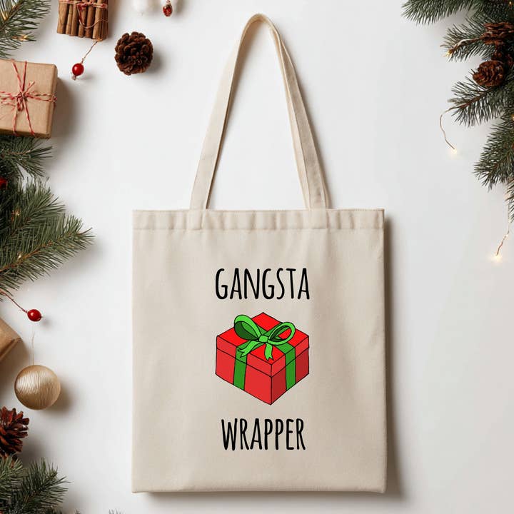 Gangsta Wrapper - Colorful Christmas Tote Bags for wholesale by Moonlight Makers