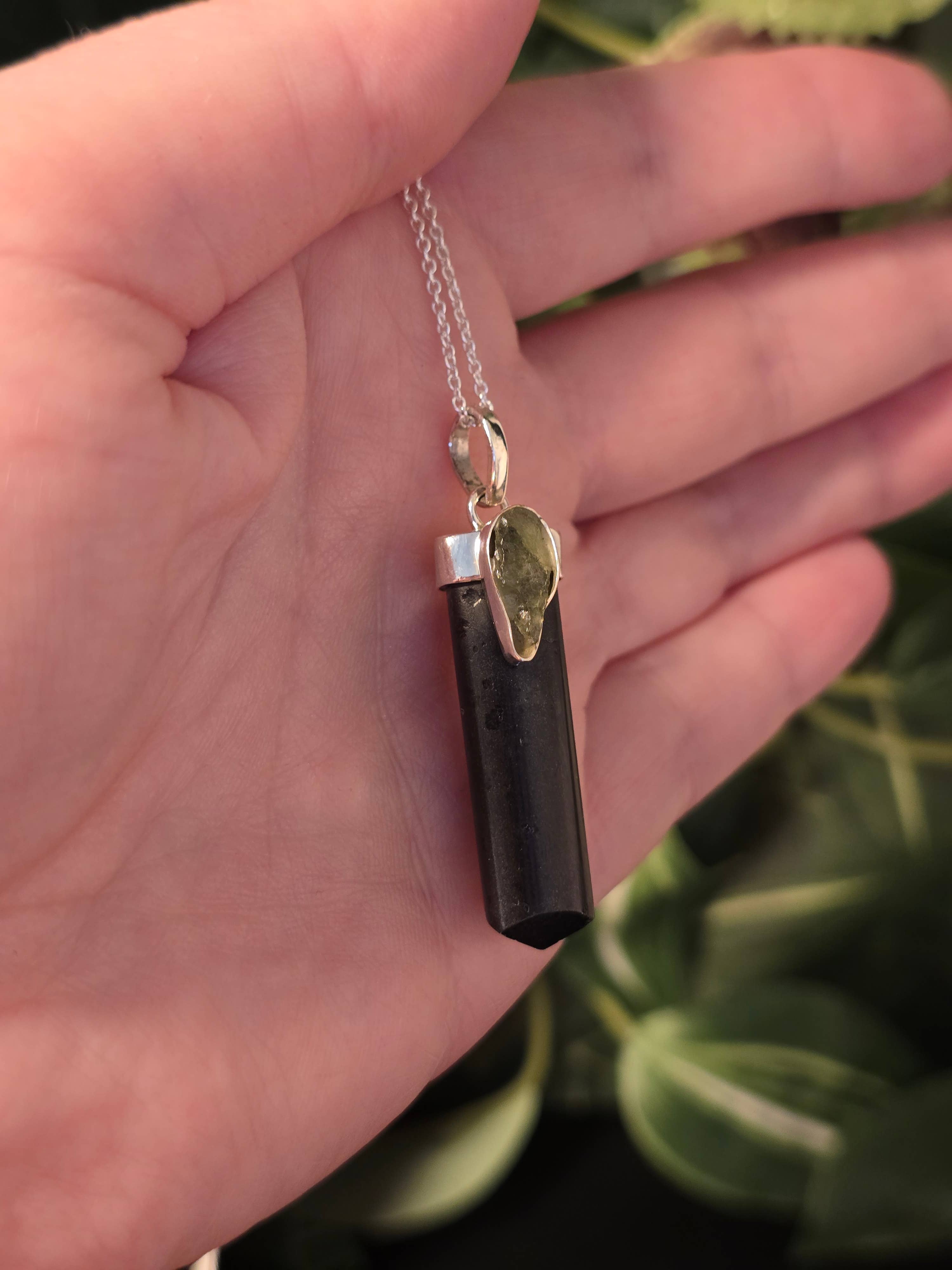 Crystal Cove Minerals – wholesale Jewellery set – Moldavite and Black Tourmaline Sterling Silver Pendants & Ch7