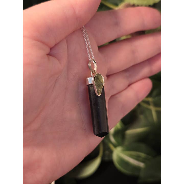 Crystal Cove Minerals – wholesale Jewellery set – Moldavite and Black Tourmaline Sterling Silver Pendants & Ch7
