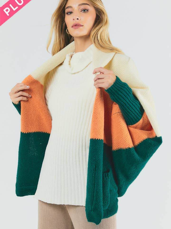 PLUS COLOR BLOCK LS CARDIGAN - Designet til almindelig størrelse for engroshandel hos Davi & Dani