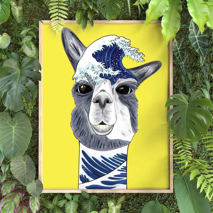 The Great Wave Alpaca 8x10 in. Art Print for wholesale by quirky burp illustrations