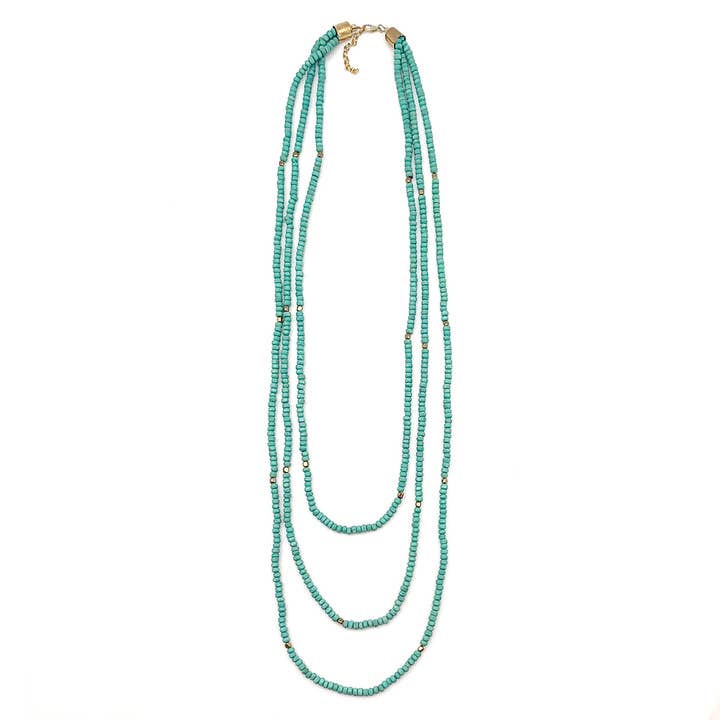 Sachi Chromatic Hues - Sea Green Long Multi-Strand Necklace for wholesale by Anju Jewelry