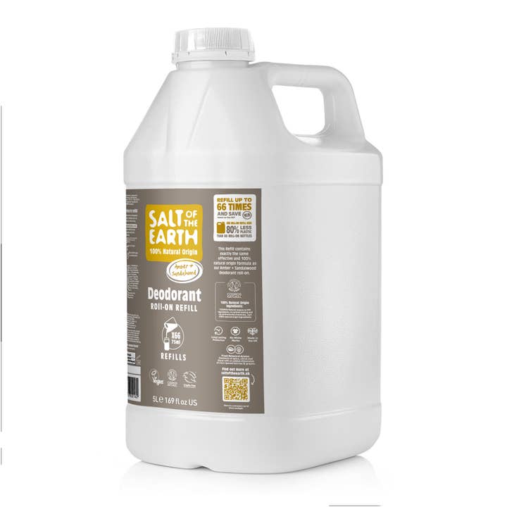 Amber & Sandalwood Roll-On Refill Deodorant 5 litre for wholesale by Salt of the Earth