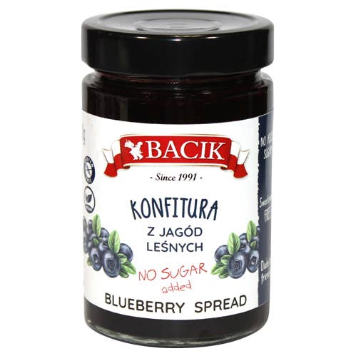 Blåbærspread uden tilsat sukker 300 ml/10,5 oz for engroshandel hos Bacik