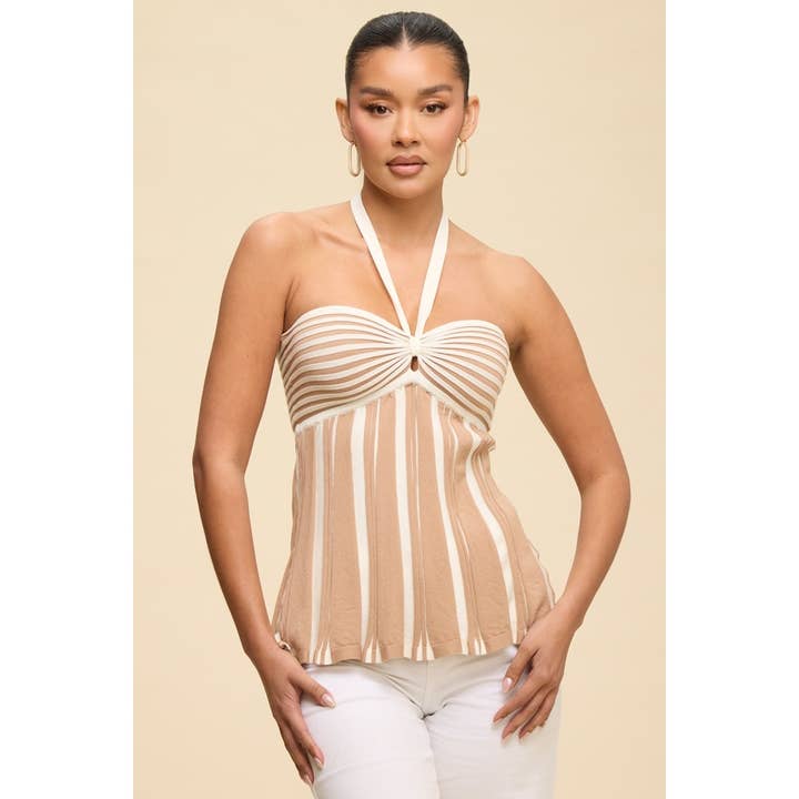 2 TONE KNIT HALTER NECK TOP for wholesale by Luxxel