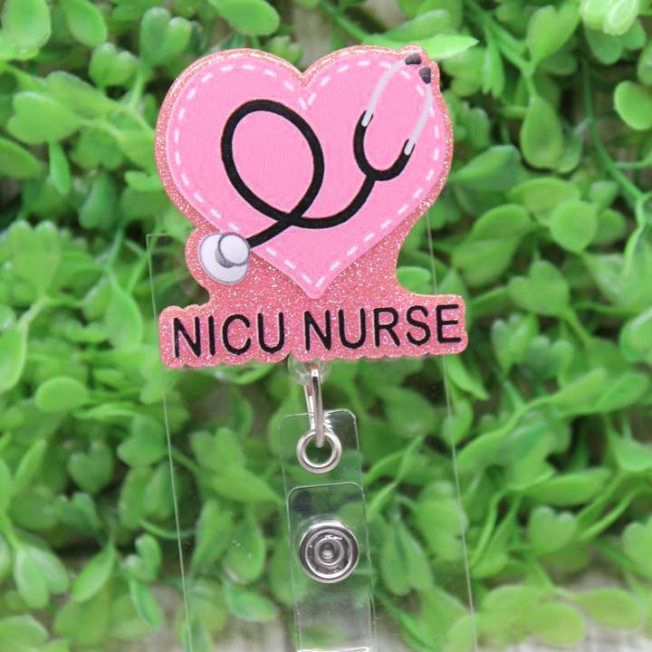 NICU NURSE Pink Heart Badge/ID Holder Reel for wholesale by Hylidae Boutique
