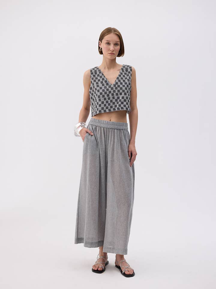 Grijze linnen broek (3465) 30% linnen, 70% katoen voor wholesale door Fulmarix