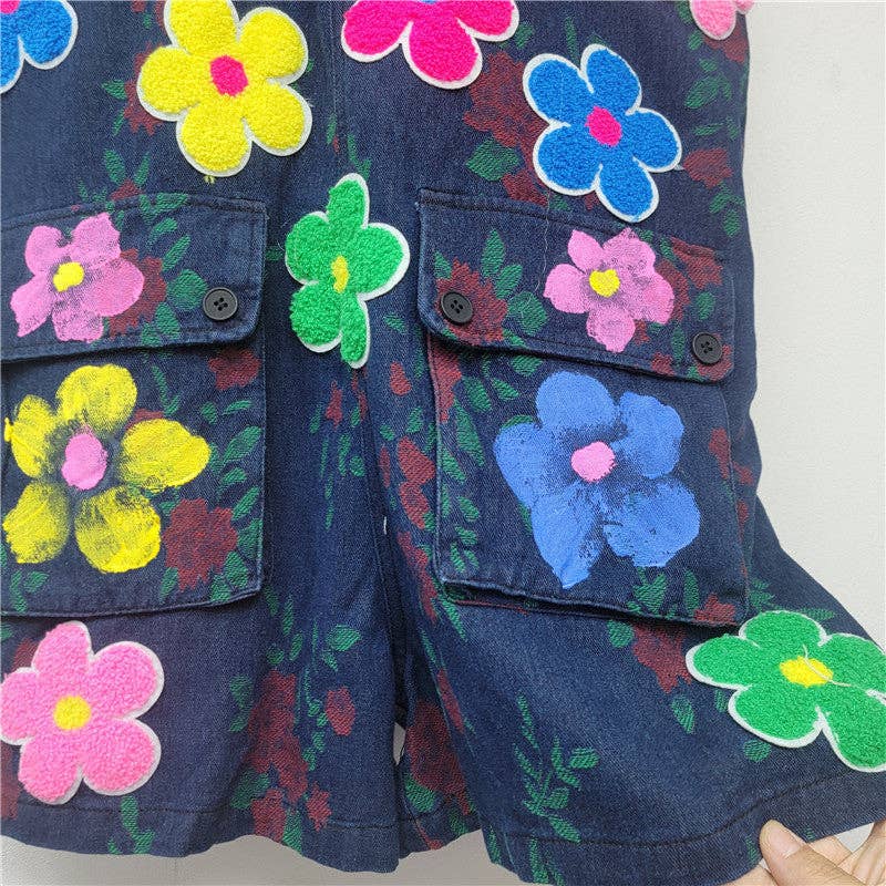Classic Blue M288 2025 Summer Women’s Floral Denim Workwear Jumpsuit for wholesale on Faire3