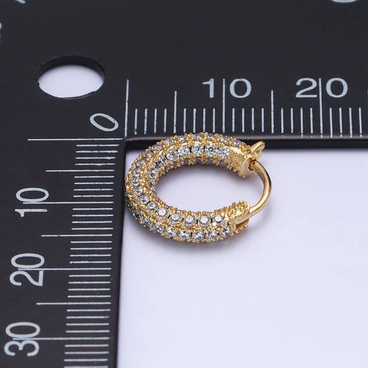 Aim Eternal - Venta al por mayor Pendientes de aro pequeños - Pendiente tipo huggie sin fin de 14,5 mm, micropavimentado con circonita cúbica, chapado en oro de 14