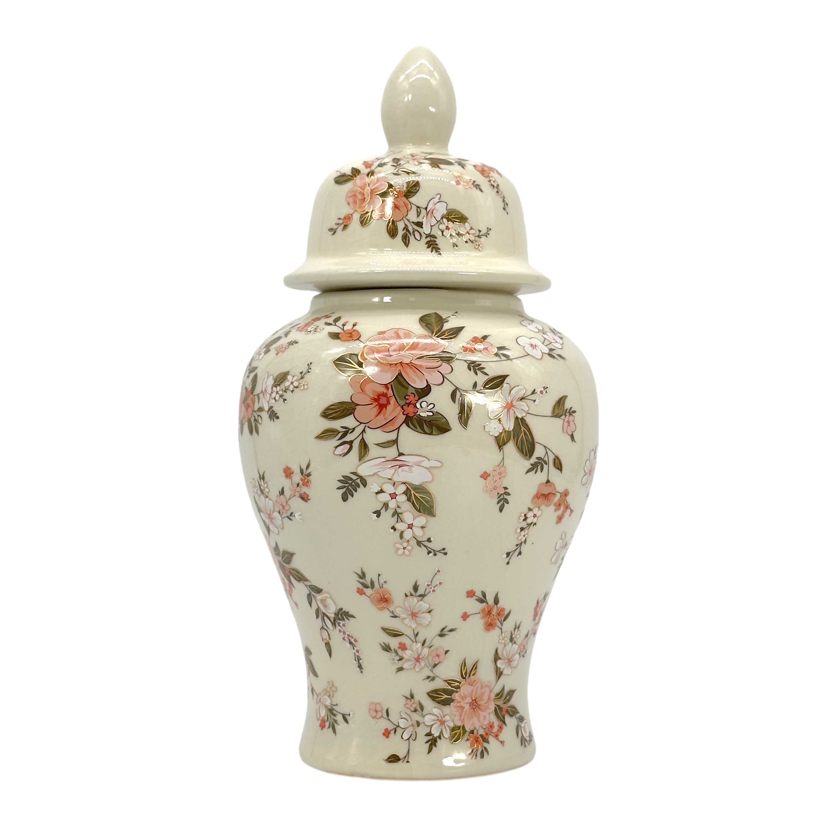 Galt International Company - Vente Bocal décoratif - Jarre en céramique chinoiserie florale 30 cm30