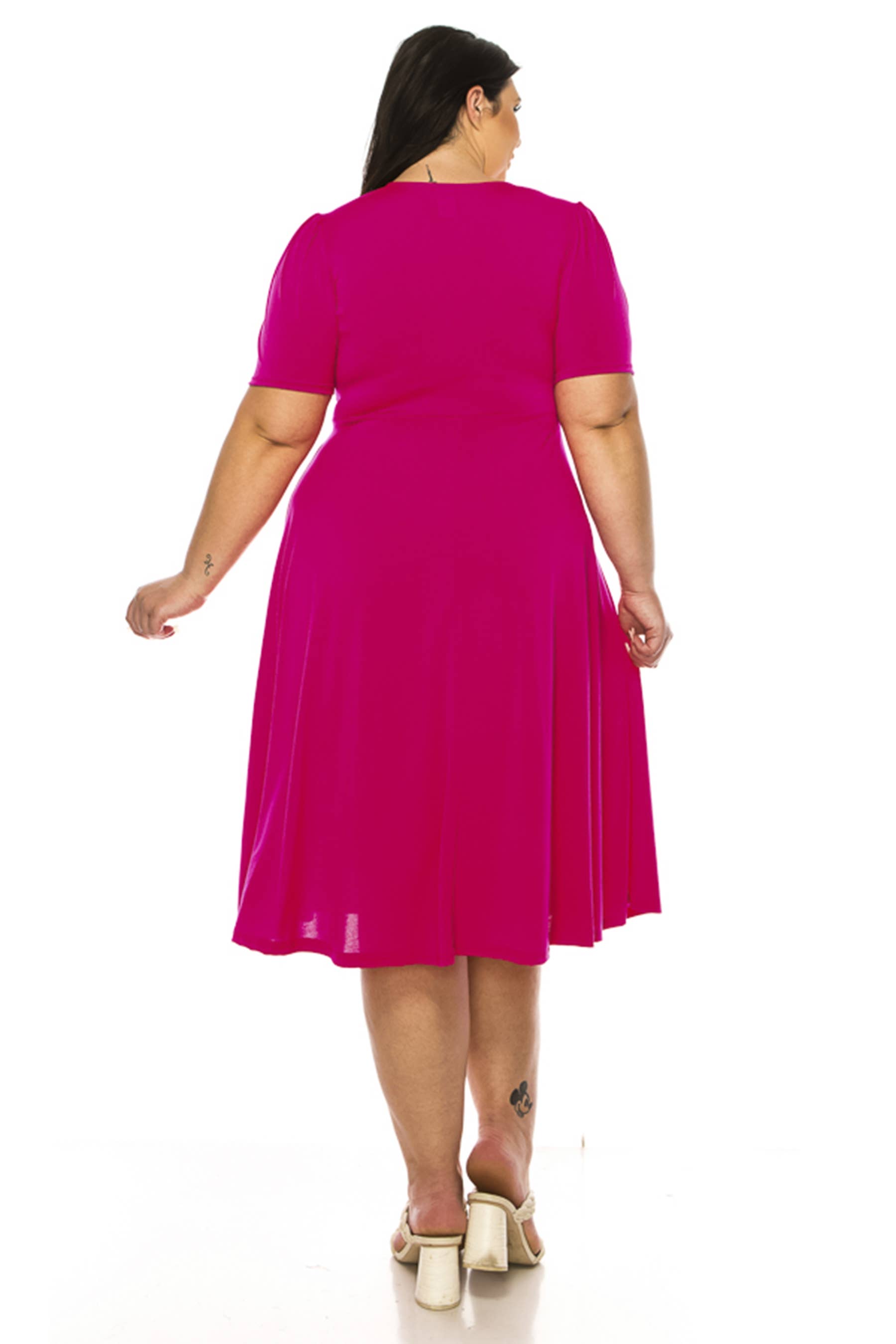 MOA COLLECTION – wholesale Dress – Women's – Women's Plus Solid Faux Wrap Dress with Deep V-Neck10