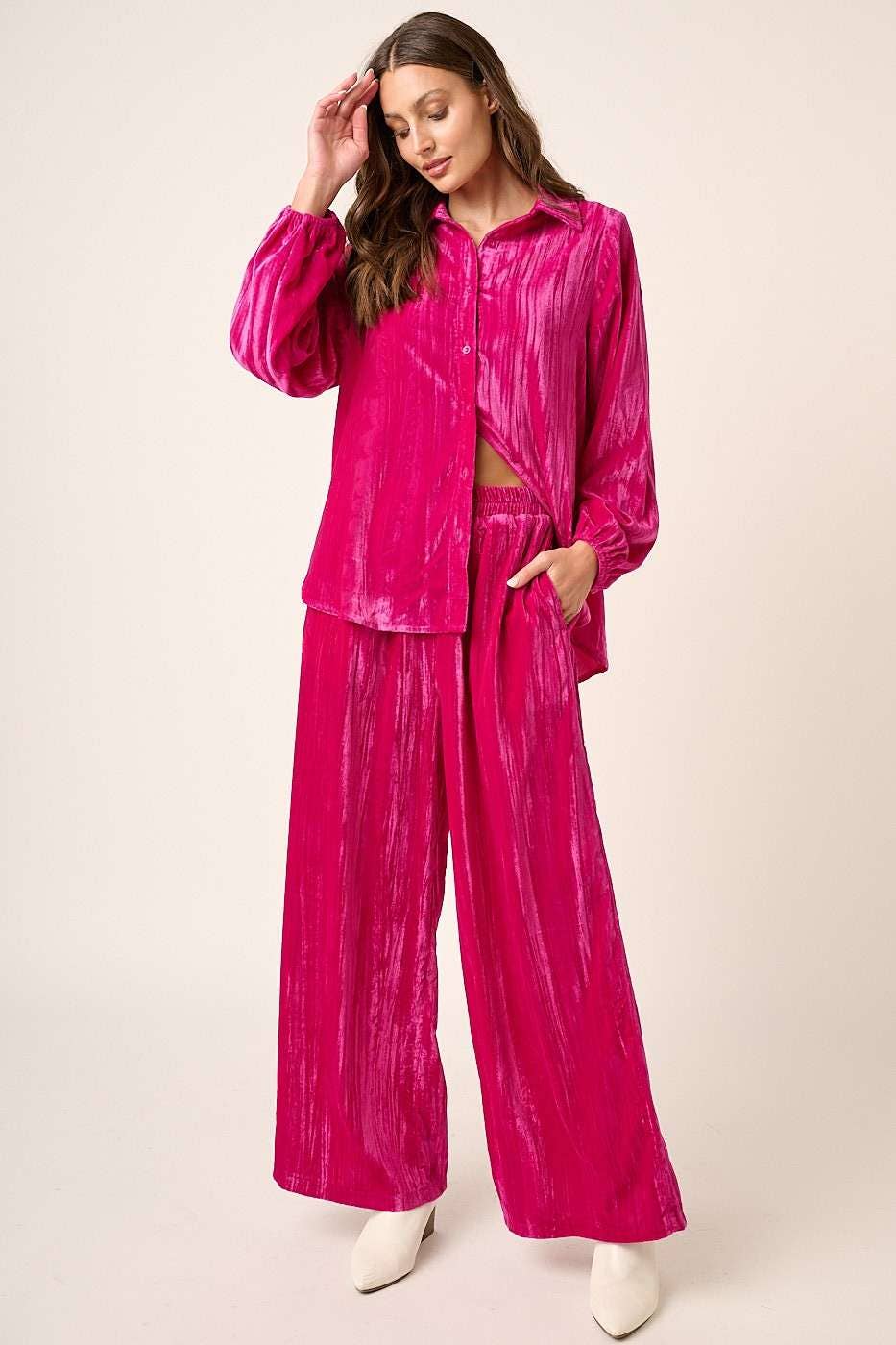 mittoshop - Wholesale Lounge Set - Women's - TEXTURED VELOUR LONG SLEEVE SHIRT AND PANTS SET0