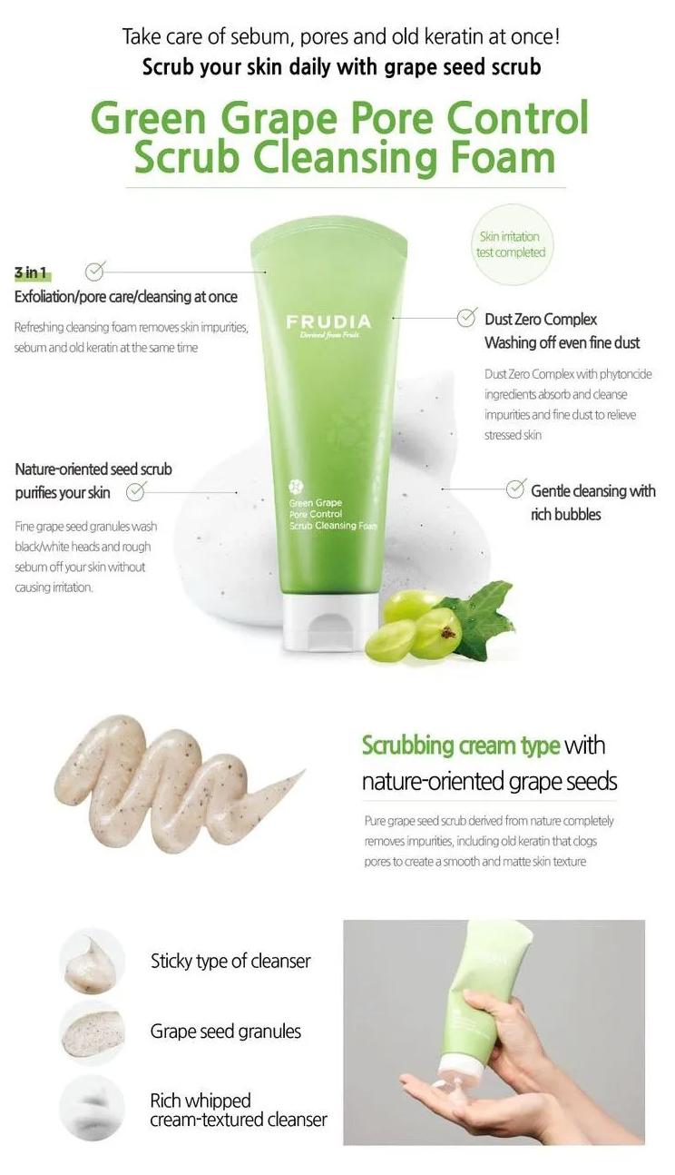 Best Beauty Group - Wholesale Facial Cleanser - FRUIDA Green Grape Pore Control Scrub Cleansing Foam MINI1