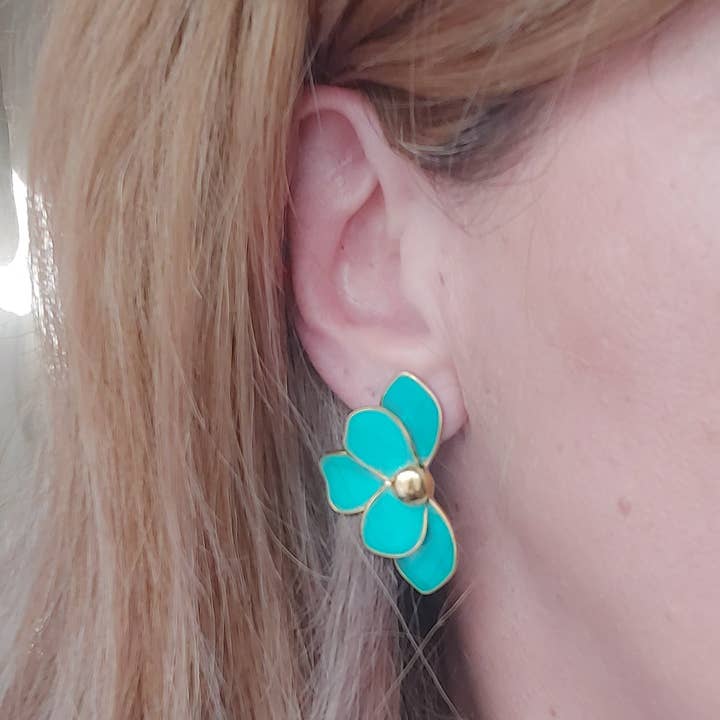 Daemon srls - Wholesale Stud/Post Earrings - MEADOW paio ORECCHINI smaltati a bottone con petali in acciaio inossidabile a forma di fiore5