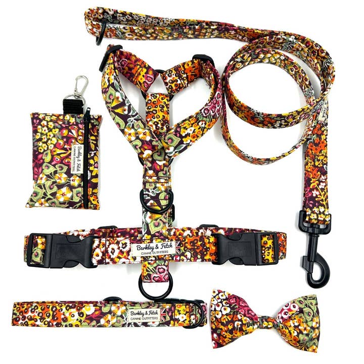 Barkley and Fetch – wholesale Pet poo bag dispenser – Orange Ditsy Floral Print Poo Bag Holder3