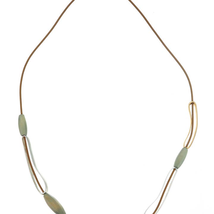 LesliiLange Necklace Bicolor Wood Green for wholesale on Faire
