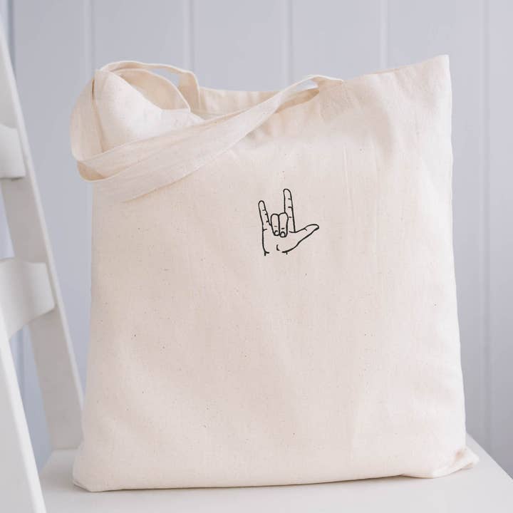 P E T I T R U E – Sacola - Mulher por atacado – Tote bag BORDADO Love Linguagem Gestual