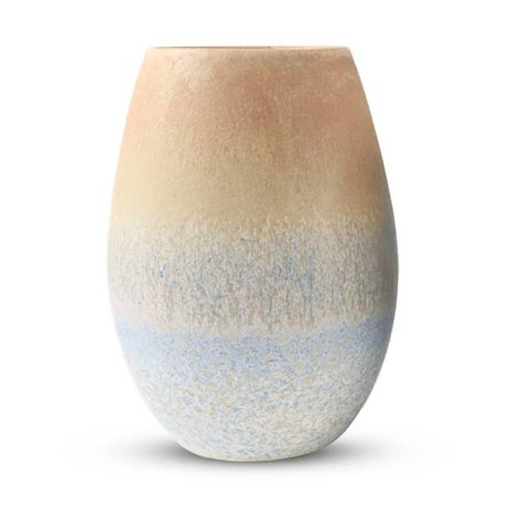 OMBRE Jarrón grande de cerámica alargado, centro de mesa, estética playera, elegante costero, estilo bohemio, ecléctico - de venta al por mayor en Faire0