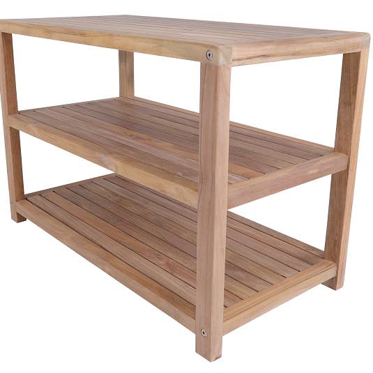 Nordic Teak – wholesale Bench – Savannah Natural Teak Shower and Spa/Bathroom/Outdoor - Storage Bench with Shelfs- 28" or 40"
