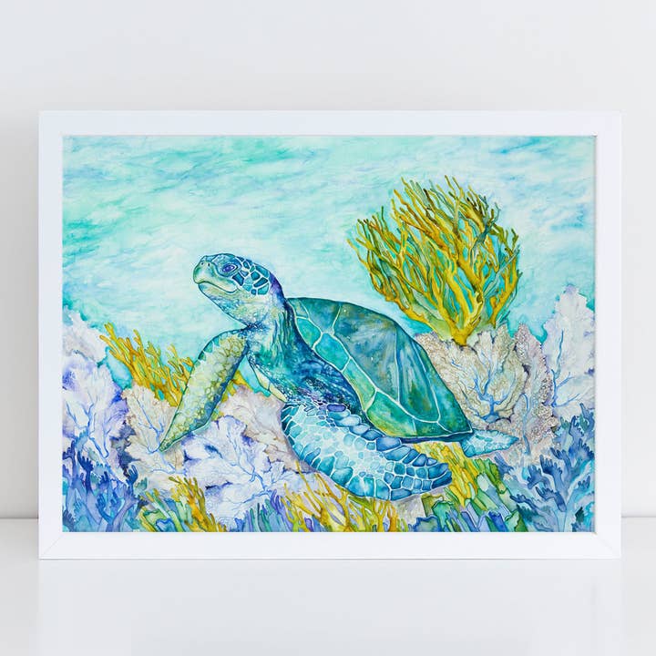 Belize Blue Turtle Watercolor Print by Tracie Luther for wholesale by Cloud Cottage Creative Company