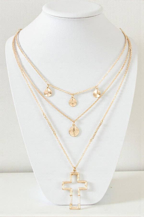 Andrea Bijoux - Wholesale Pendant/Charm Necklace - DISK LAYERED CROSS PENDANT NECKLACE3