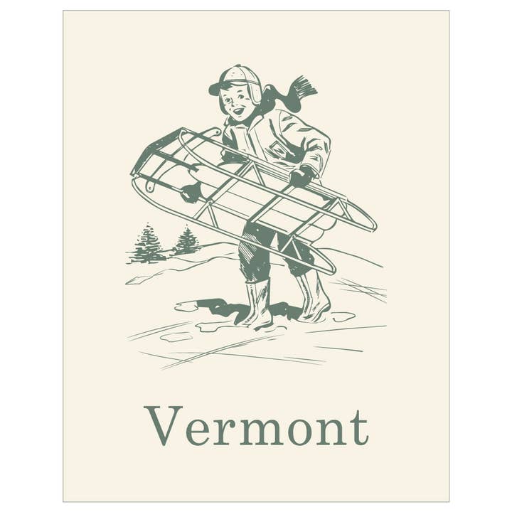 2.5 x 3.5 Vermont Boy & Sled Magnet for wholesale by Fridgedoor