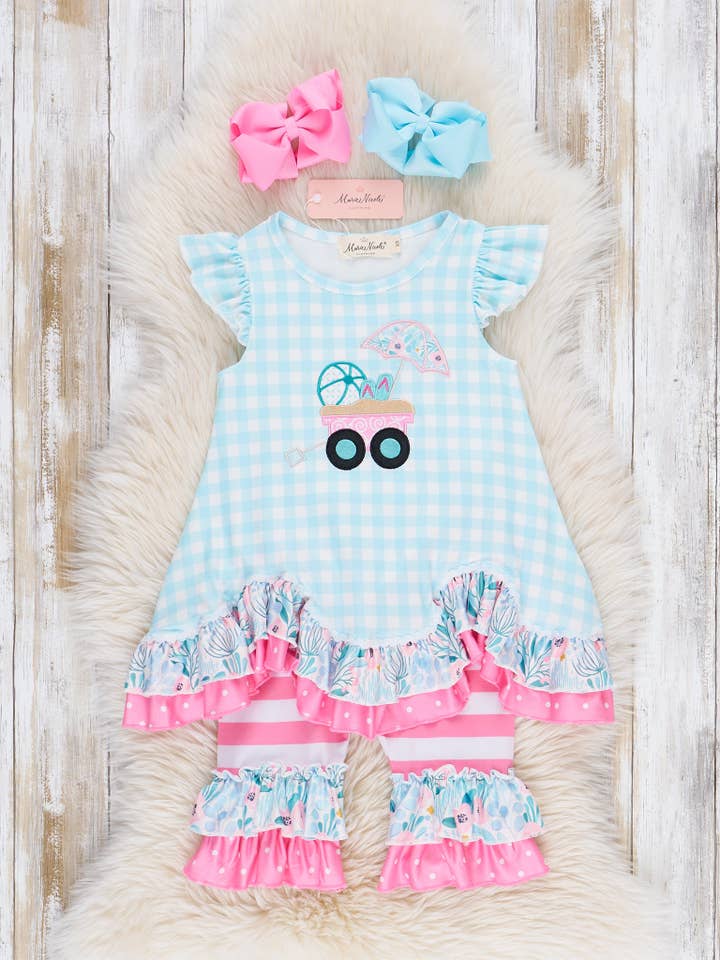 Beach Day Gingham Ruffle Outfit for wholesale by Marie Nicole Clothing