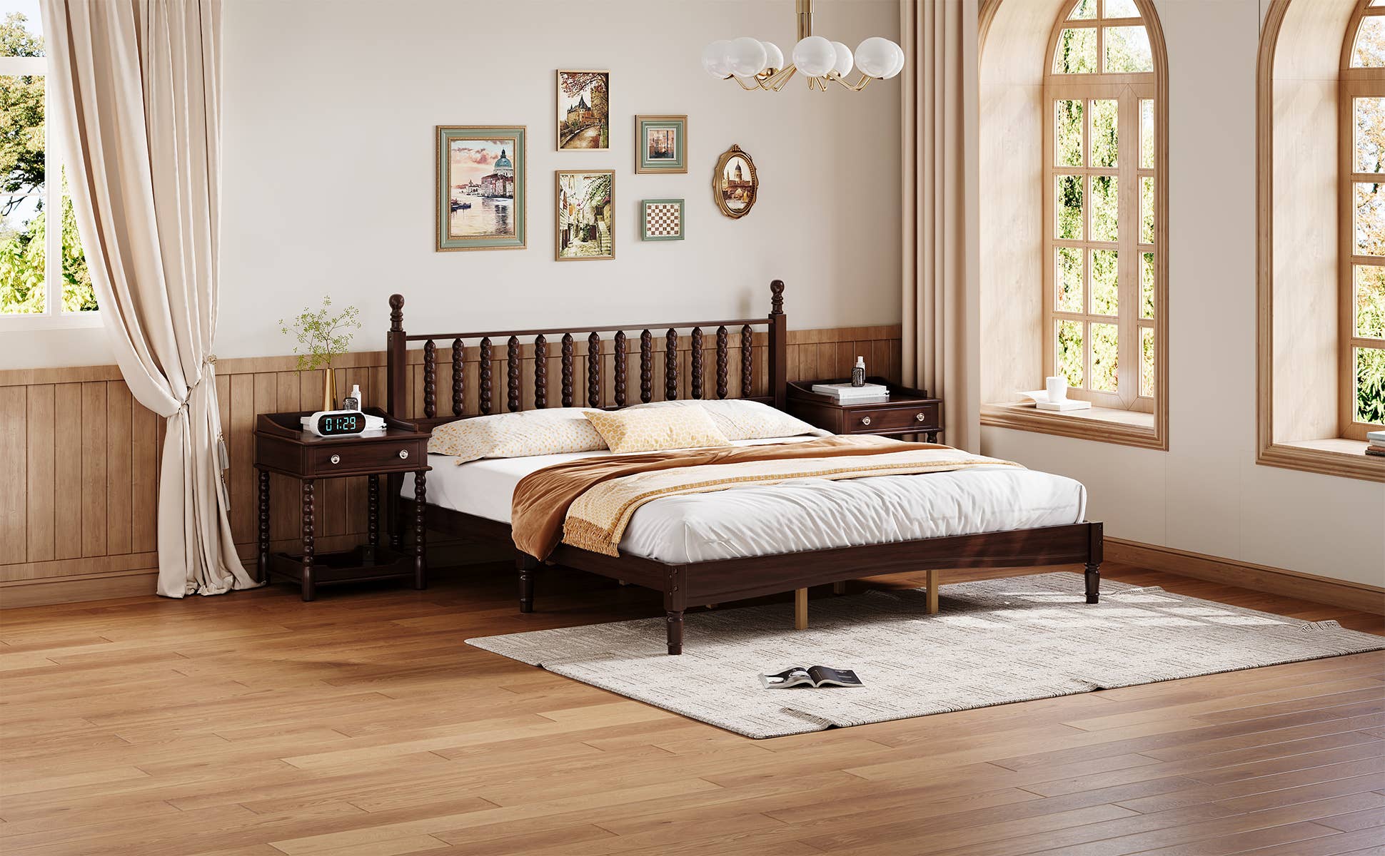 39F Inc. - Wholesale Bed - Retro Wood Platform Bed King/Queen/Full & Nightstand, Walnut16