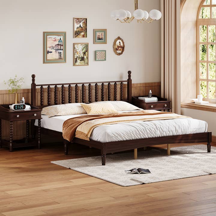 39F Inc. - Wholesale Bed - Retro Wood Platform Bed King/Queen/Full & Nightstand, Walnut16