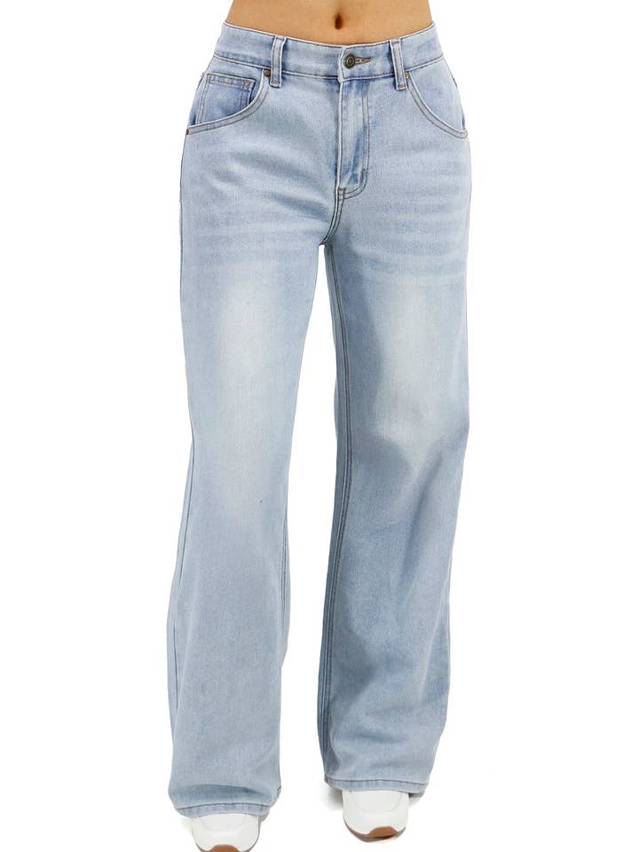 Slouchy Soft Wide Leg Jeans in Non Distressed Light-Wash for wholesale on Faire