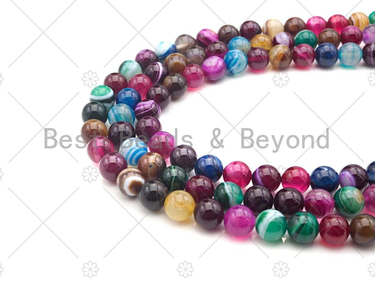 BestBeads&Beyond - Wholesale Beads - High Quality Smooth Colorful Banded Agate beads, 6mm/8mm/10mm/12mm Rainbow Agate Gemstone beads, 15.5inch strand, SKU#UA1522