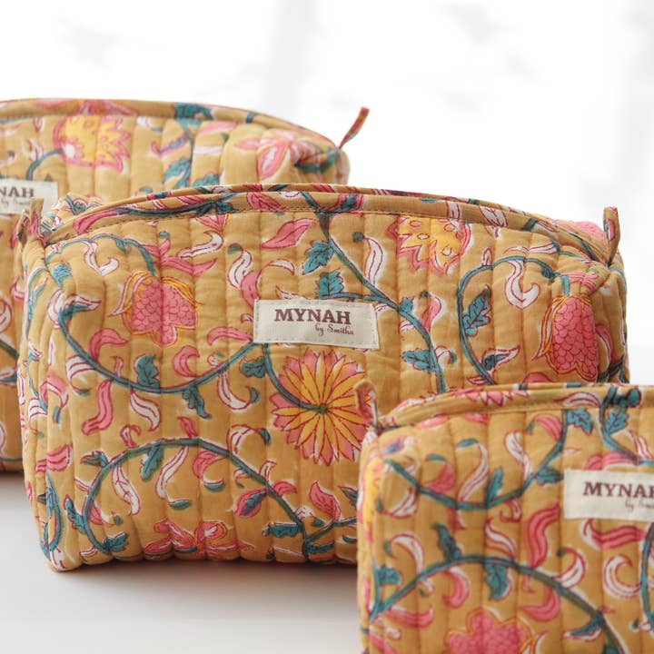 Lot de 3 sacs de voyage, de maquillage, de rangement et de rangement à motif de vignes au henné pour la vente par MYNAHbySmitha