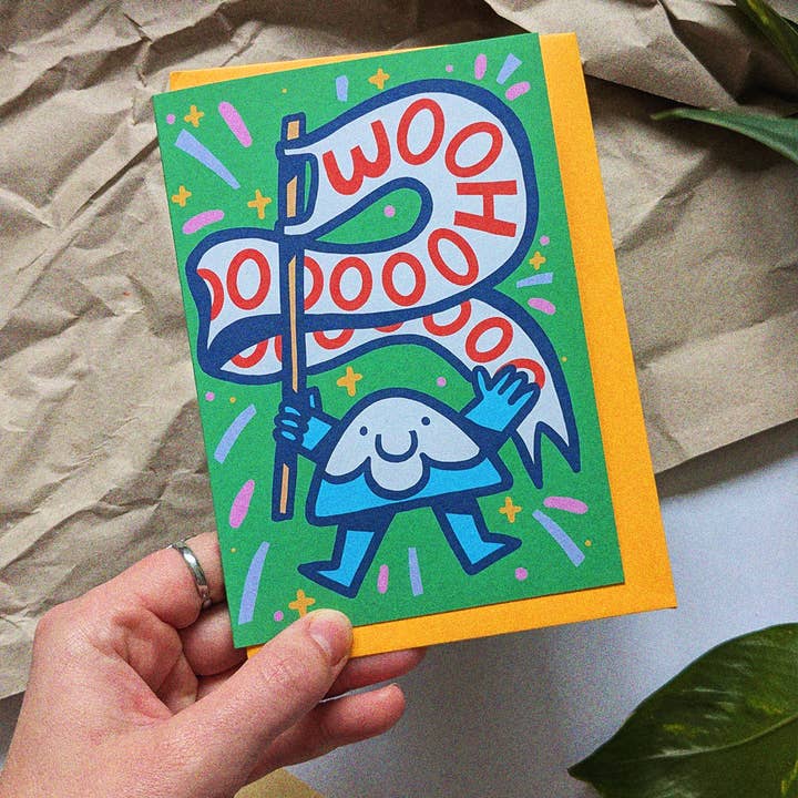 Woohooo- A6 gratulationskort - Illustration av lyckligt berg för wholesale av Lost Lines Studio