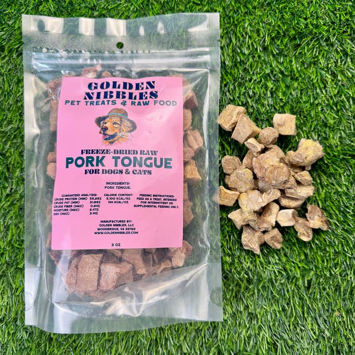 Golden Nibbles - Wholesale Pet Treats - Dog - Pork Tongue - 3oz Bag - Freeze-Dried Treat for Dogs & Cats0