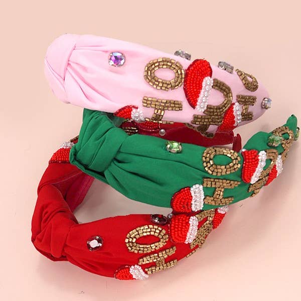 JOSSLYN by wall to wall - Wholesale Fashion Headband - Women's - HO HO HO CHRISTMAS HOLIDAY SEED BEAD HEADBAND | 91H5240