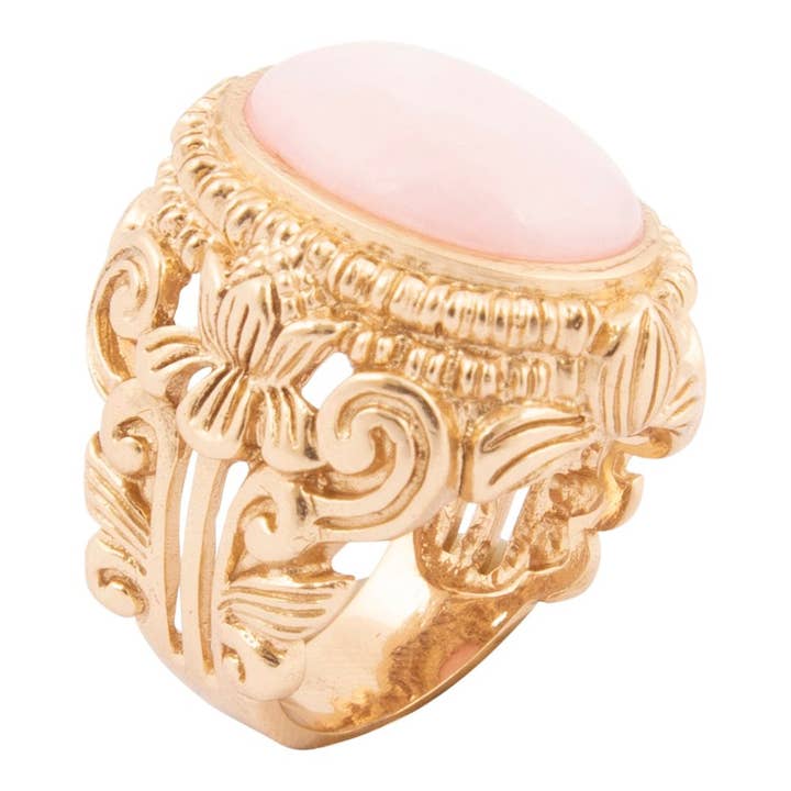 Bague Statement Dorée en Opale Rose pour la vente par Barse Jewelry