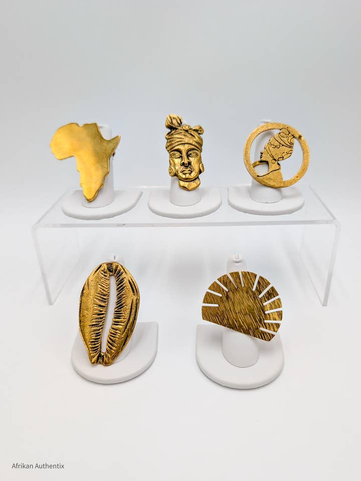 Anelli dichiarativi in ottone oversize - anelli africani fatti a mano 5 per la vendita all'ingrosso da parte di Afrikan Authentix